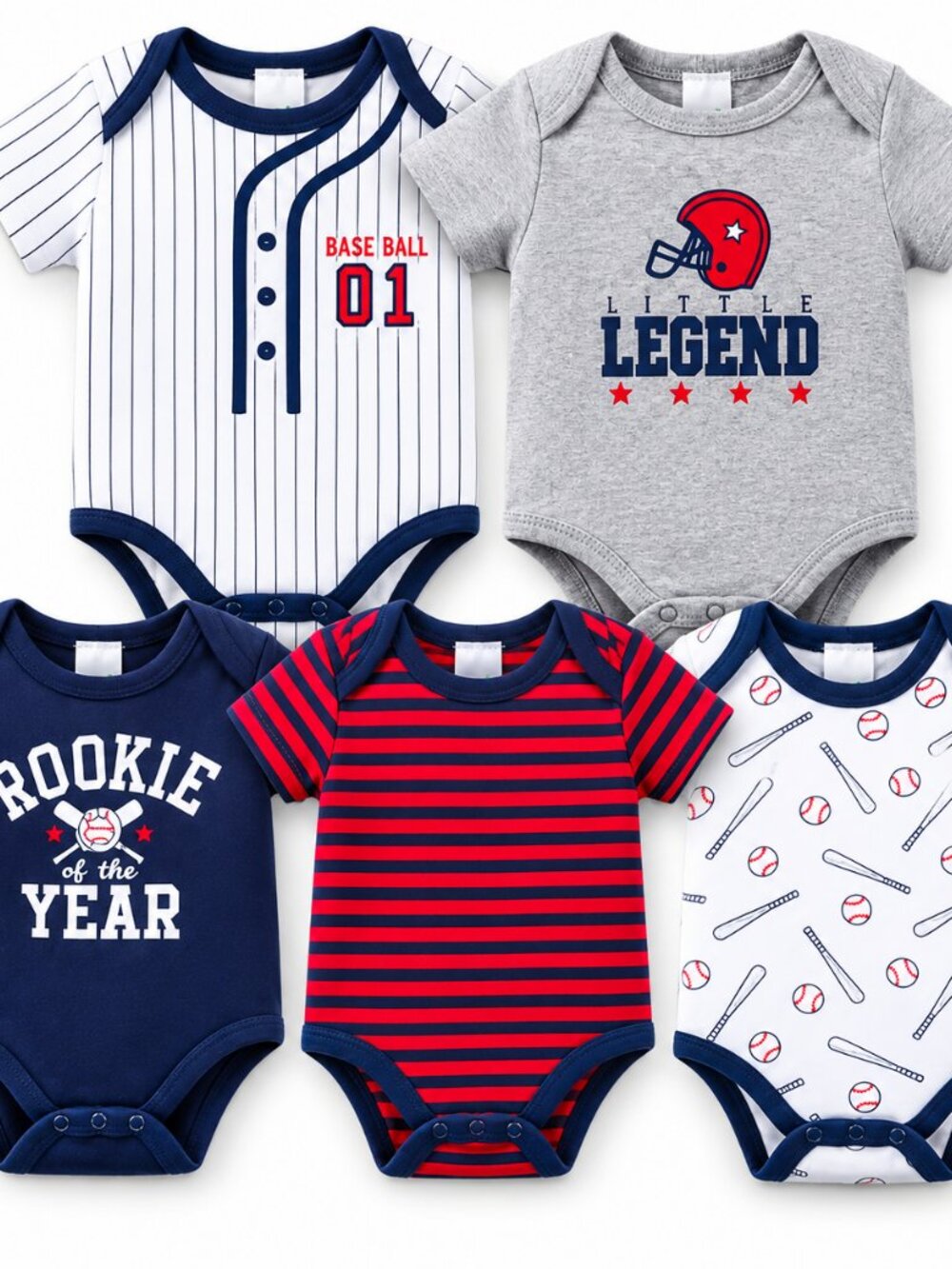5-Pack Baby Boy Short Sleeve Bodysuits, 6-9 Months,